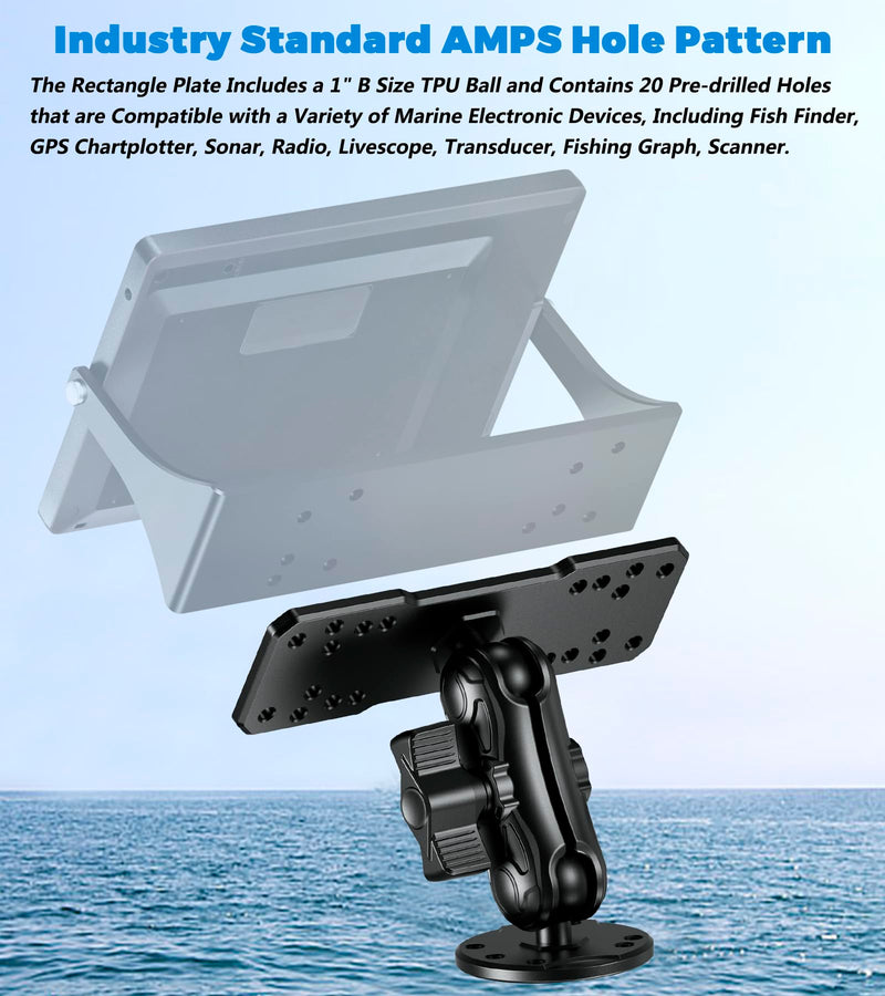 VAZESWIN 1" Ball Aluminum Alloy Fish Finder Mount with 3.5" Medium Arm | Universal AMPS Rectangular Plate, Round Base, Marine Electronic Mount Compatible with Garmin, Lowrance, Humminbird, Raymarine