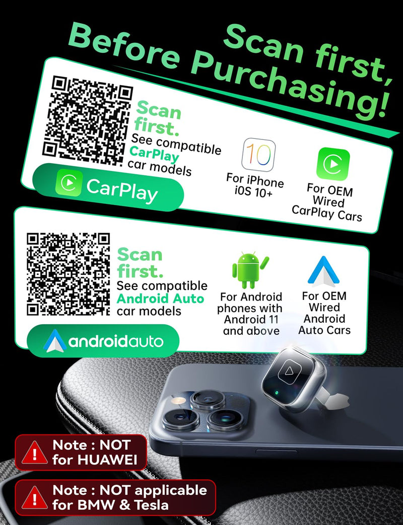 Wireless Carplay & Android Auto Adapter, Metal Design Mini & Stable 2-in-1 Dongle, Convert Vehicle's Wired CarPlay/AA to Wireless, for iOS 10+/Android 11+ & Cars from 2016 pearl gunmetal