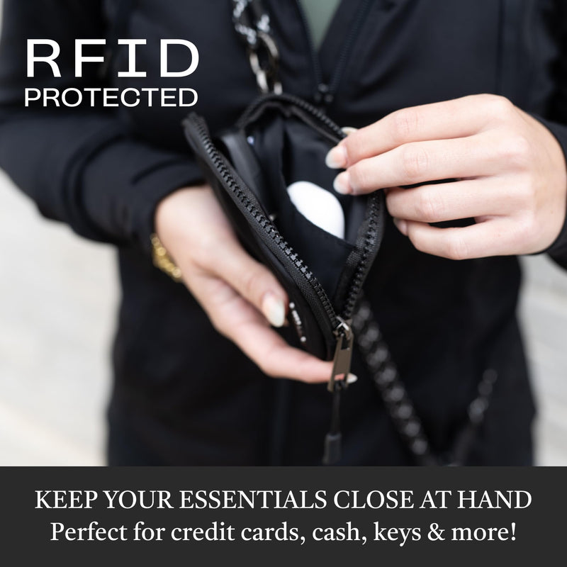 Save the Girls Active Phone Lanyard Crossbody Rope Strap with Wallet, Black | Crossbody Rope Cell Phone Lanyard with Zippered Wallet Pouch. Adjustable, Hands-Free Phone Strap for Life on the Move. Twin Black