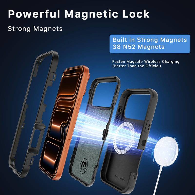 M MYBAT PRO for iPhone 17 Pro Max Case with Belt Clip Holster Black | Maverick Series 17 Pro Max Case[Compatible with Magsafe] w/Screen Protector,with 360°Rotating Kickstand,Heavy Duty Protection