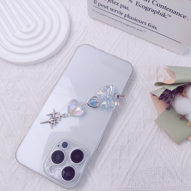 1-4PCS Cute Phone Charms Aesthetic Y2K Cell Phone Charms Strap Strawberry Butterfly Star Phone Charm Y2K Accessories for Phone Bag Keychain Airpods Camera Pendants Decor 1x Blue Heart