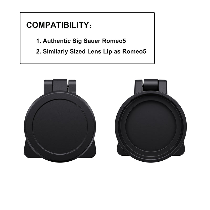 [AUSTRALIA] - Flip-up Red Dot Lens Cover Black Protection Caps for Sig Sauer Romeo5 (Not fit Romeo5 Gen II) & Optics Sight with 28mm Diameter Ocular/Objective Lips 