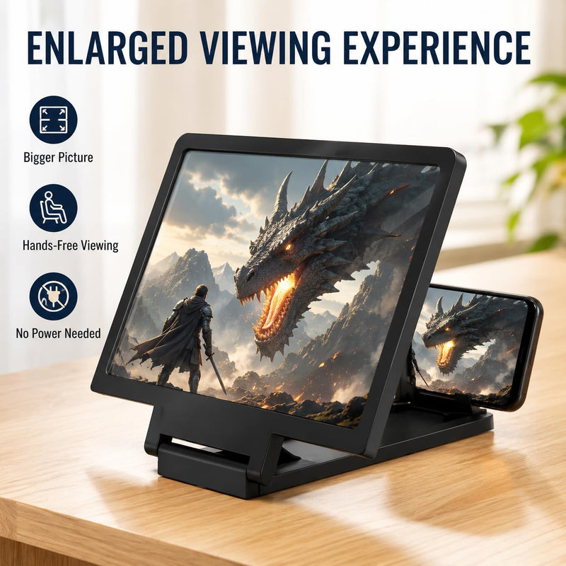12 Inch Phone Screen Magnifier HD 3D Amplifier to Reduce Eye Strain for Movies Videos Foldable Phone Stand Screen Expander Gift for Seniors Kids No Battery 1PC