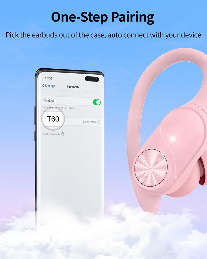 2 Sets Bluetooth Headphones Wireless Earbuds 80hrs Playtime Wireless Charging Case Sports Ear buds with Earhook Premium Deep Bass IPX7 Waterproof Over-Ear Earphones for TV Phone Laptop Black and Pink