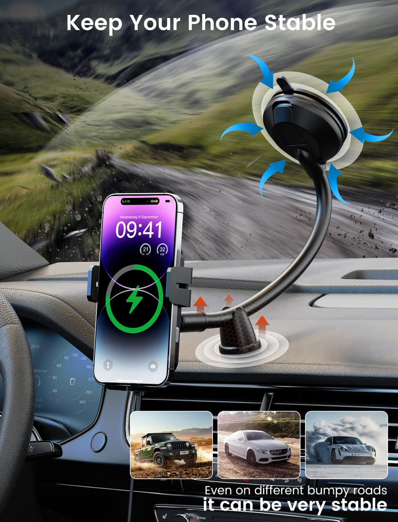 Wireless Car Charger, MOKPR 15W Fast Charging Car Mount Auto-Clamping Car Charger, Dashboard Windshield Phone Holder Compatible with iPhone 16 15/14/13/13 Pro/12 Pro12/11/X, Samsung S23/S22/S10/S9/S8 | [with Anti Shake stabilizer]Auto-Clamping Fast Cha...
