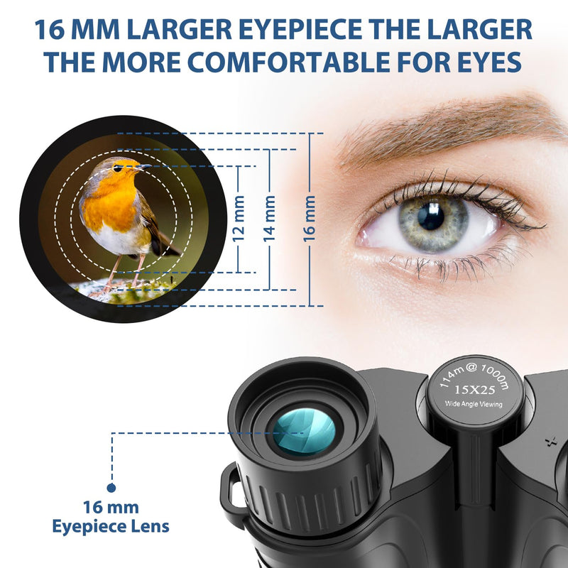 [AUSTRALIA] - Binoculars 15x25 for Adults,Waterproof Binoculars with Low Light Night Vision, Durable & Clear Binoculars for Sightseeing,Concerts and Bird Watching Black 