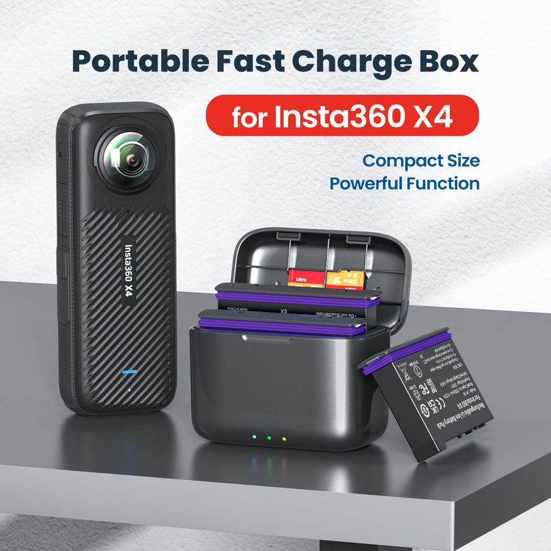 360 X4 Battery(2 Packs) with Fast Battery Charger Hub for Insta360 X4,2-Channel Quick Battery Charging Storage Station