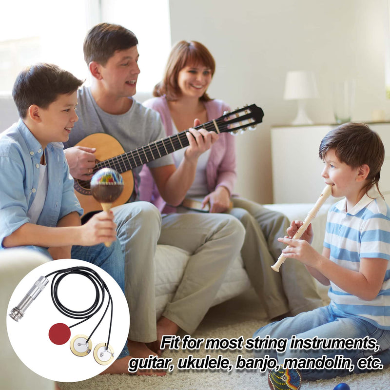 PAGOW 2 Sets Acoustic Guitar Pickup, 3 in 1 Pickups Piezo Transducer, Microphone Contact Self-adhesive Mono Piezo Pickup with Buzzer for Electronic Acoustic Guitar Violin Ukulele