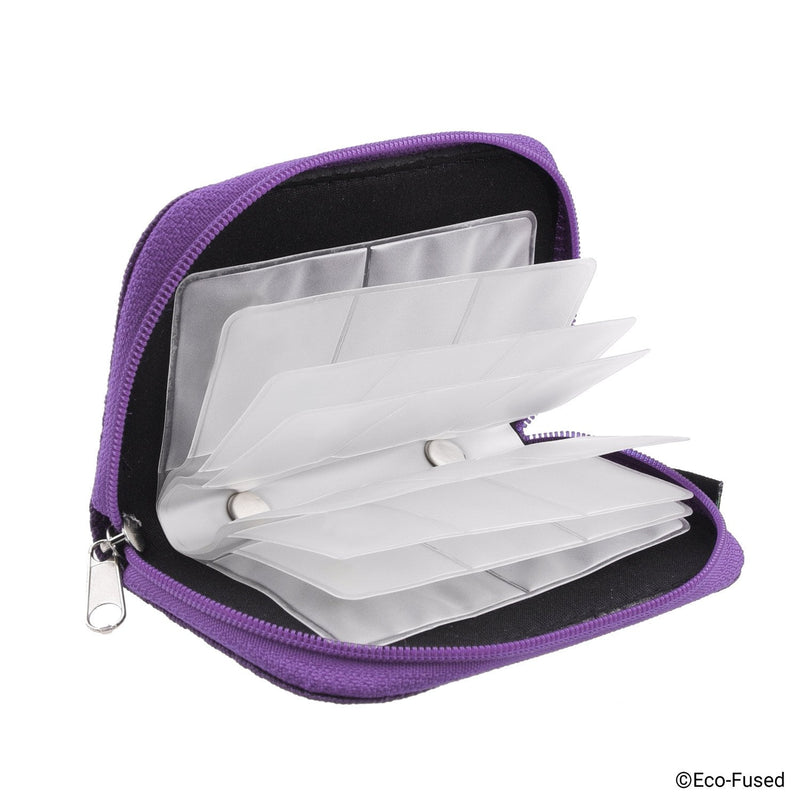 Eco-Fused Memory Card Carrying Case - Suitable for SDHC and SD Cards - 8 Pages and 22 Slots - ECO-FUSED Microfiber Cleaning Cloth Included - 2 Pack - 44 Slots, Grey + Purple
