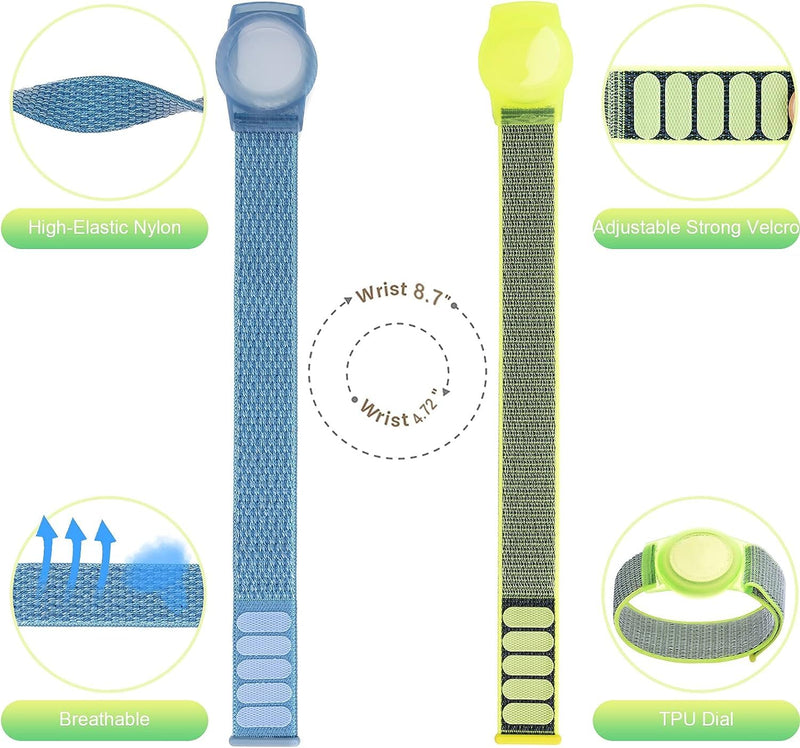 Kids Wristband Compatible with Apple AirTag, Protective Case for Air Tag GPS Tracker Holder with Nylon Bracelet, Adjustable Anti Lost Watch Band for Toddler Child Elder(Blue&Green) Blue & Green