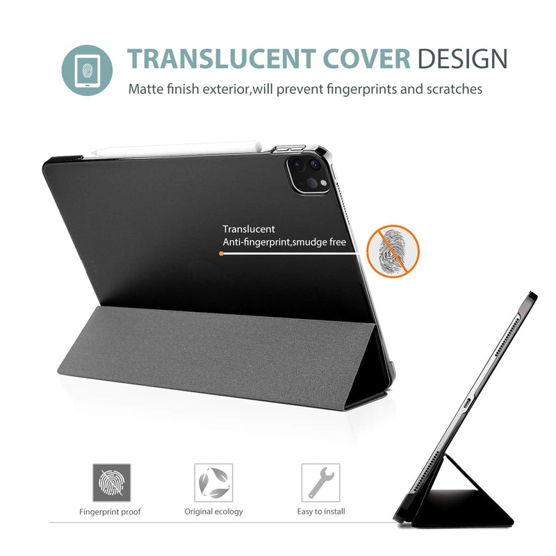 Smart Case for iPad Pro 12.9 2022/2021/2020/2018, Slim Stand Hard Back Shell Smart Cover for iPad Pro 12.9 6th Generation 2022 / 5th Gen 2021 / 4th Gen 2020 / 3rd Gen 2018 -Black Black