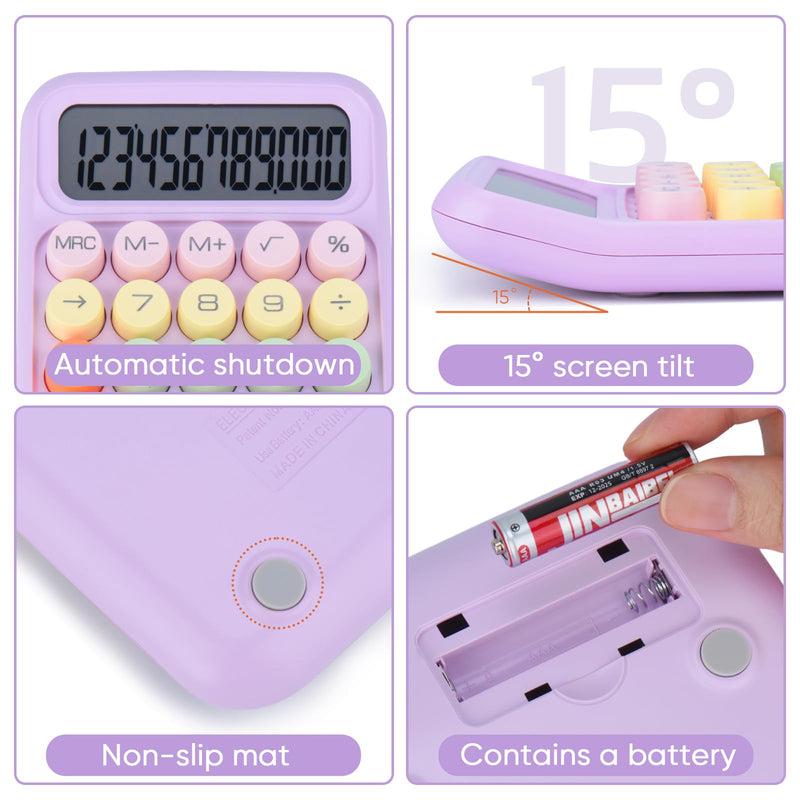 Mechanical Pushbutton Calculator,12 Digit Large LCD Display,Big Buttons Easy to Press,Colorful Candy Calculator,Automatic Sleep,with Battery.for Office,School, Home. (Purple) purple