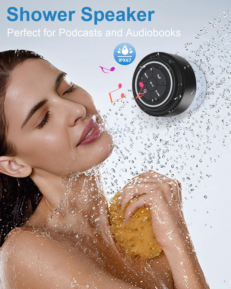 [AUSTRALIA] - Bluetooth Shower Speaker, Portable Bluetooth Speakers, IP67 Waterproof Speaker with Suction Cup, Floating, Crystal Sound, Ideal for Outdoor Beach Pool, Great Gifts Black 