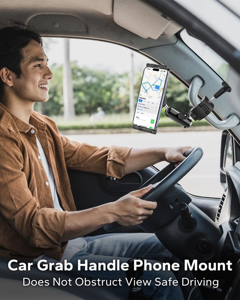 Car & Truck A-Pillar Grab Handle Phone Mount, Anti-Vibration Aluminum Arm | Secure Off-Road Vise Grip for Pickup SUV, for 4.7-8" Large Phones, Galaxy Z Fold, iPhone 17/16/15 Pro Max & Android