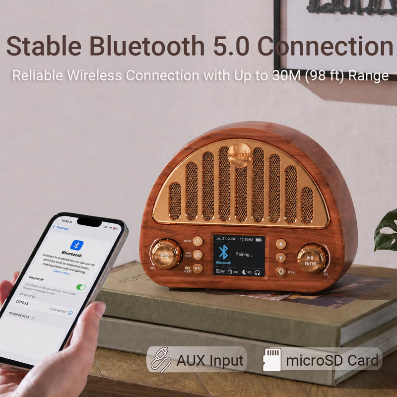 Calendar Clock+Vintage FM Radio with NOAA Weather Alerts