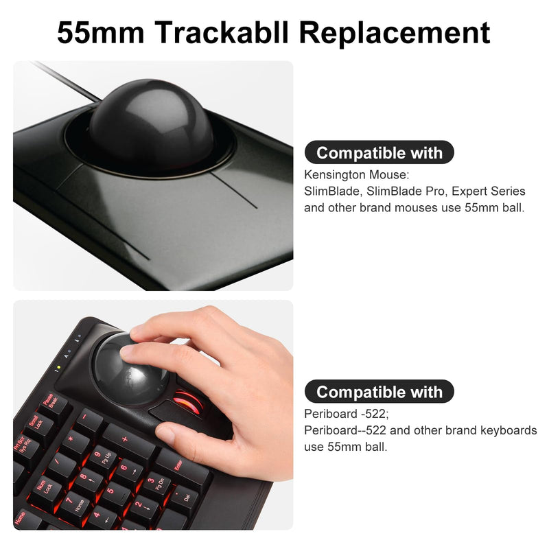 SANWA 55mm Trackball, 2.17in Replacement Ball for Kensington SlimBlade, SlimBlade Pro, Expert Mouse, Perixx Keyboard Periboard-522/322, and Other Compatible Mouse, Glossy Red + Black, Set of 2