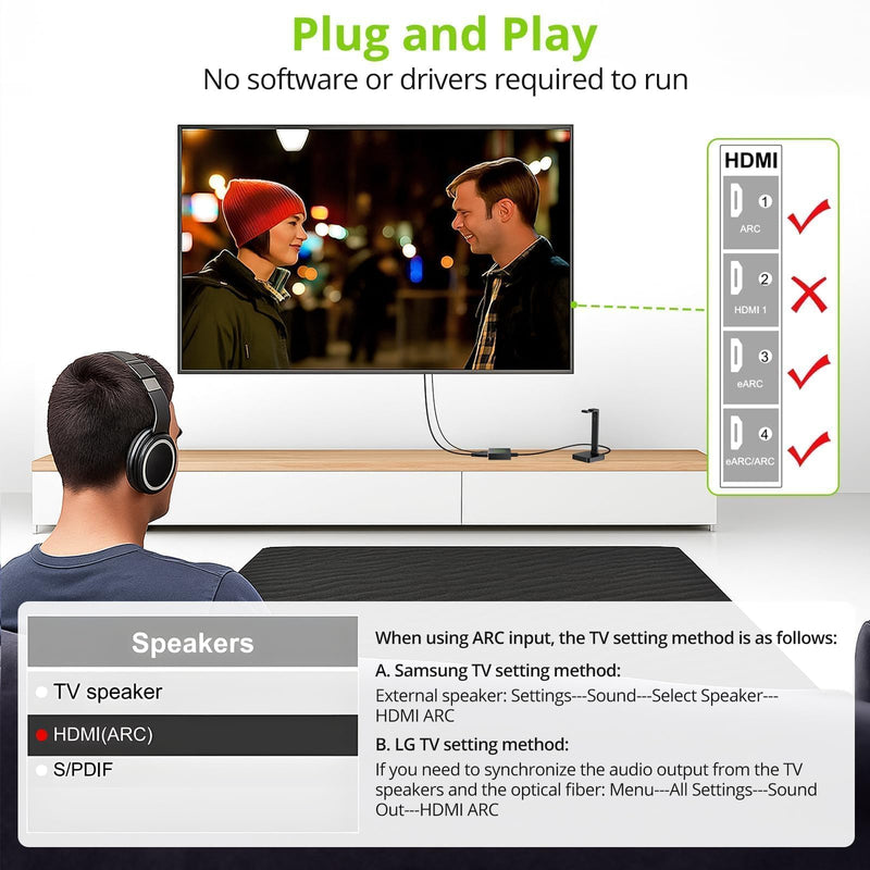 LiNKFOR eARC/ARC Audio Extractor, HDMI eARC to Optical Converter with Audio Signal Indicator & 2.1M Cable, 192kHz, Dolby 5.1 DTS 5.1, for TV to Soundbar,Wireless Headphones,Home Theater(NO CEC)