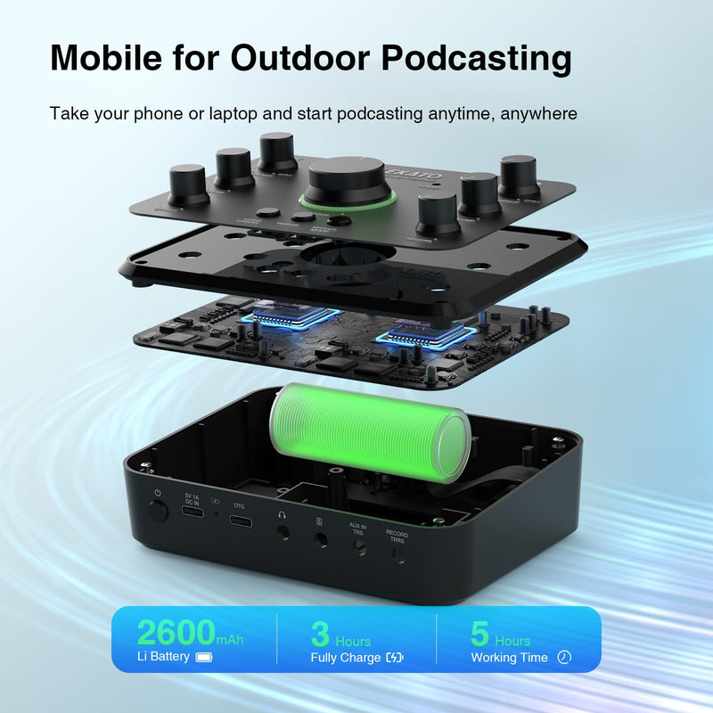 LEKATO Rechargeable Bluetooth Audio Interfaces, USB Audio Interface with XLR Mic, Hi-Z Line, 24bit/96kHz, 48V Phantom Power for Gaming Vocal Streaming Podcast Recording