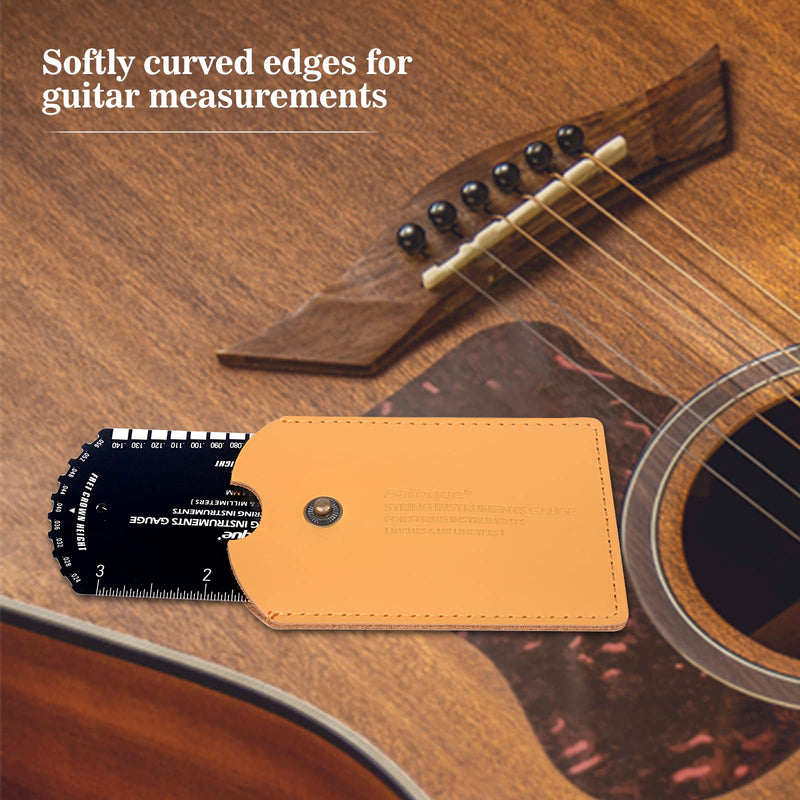String Action Gauge Ruler, Guitar Set Up Gauge,Multifunctional Guitar Fret Rocker Luthier Tool with Thick Leather Case,Precise Etched, Polished Edge (Inch and Metric) Black