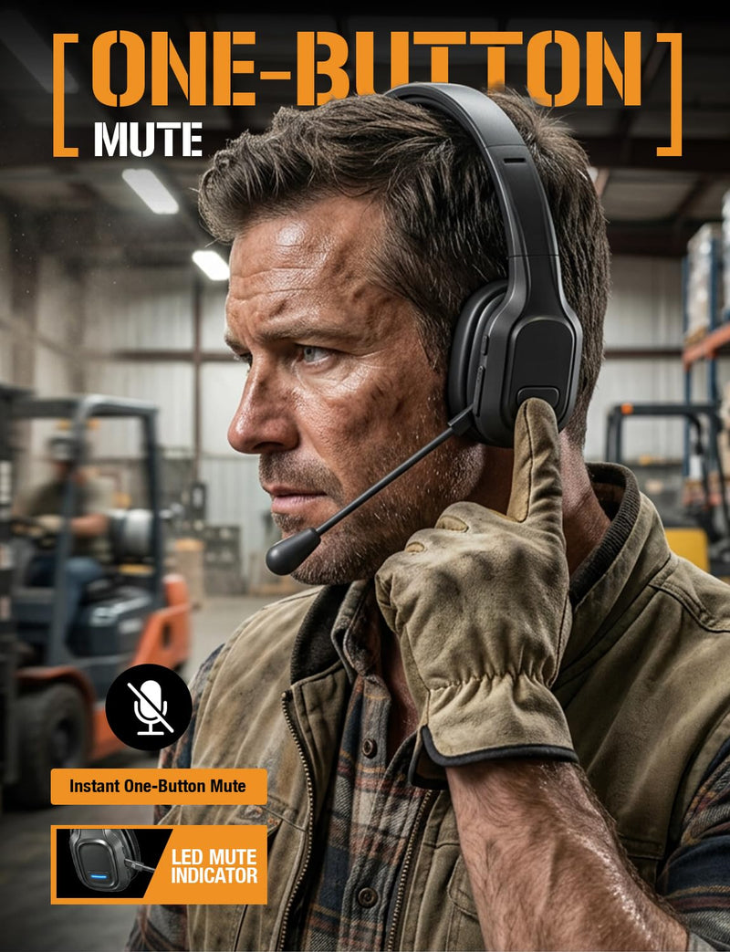 ToughTested PROCOMM 724 Trucker Headset with Noise Cancelling Mic | Wireless Bluetooth headset with 40Hr talk time, 60Hr music, HD sound, and dual device pairing for drivers.