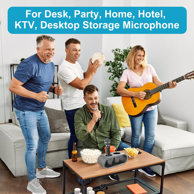 [AUSTRALIA] - Desktop Microphone Storage Holder, Metal Aluminum Alloy Wireless Mic Holder, Hold Up to 2 Microphones, Ideal Tabletop Microphone Holder Organizer and Display(Gray) Gray 