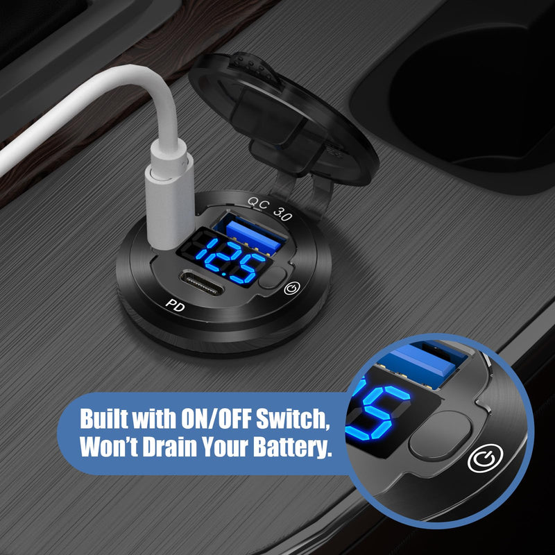 12V USB Outlet Wire USB Charger Multi Port, 3-Port Marine USB Fast Charger Waterproof Cigarette Outlet USB Replacement Aluminum