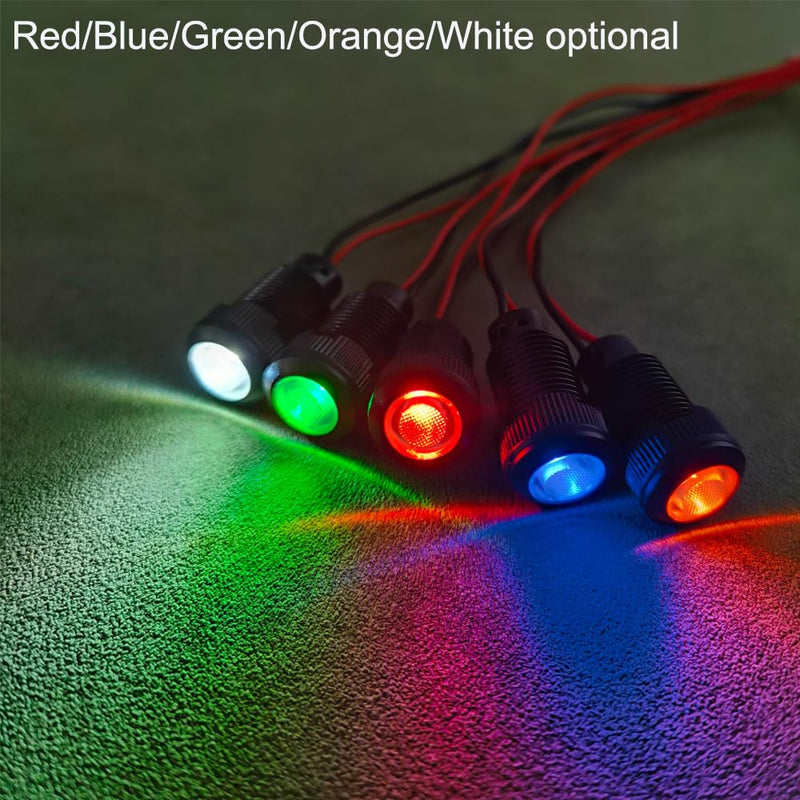 5pcs LED Plastic Indicator Pilot Light AC/DC 12-24V Mounting Hole Size 12mm(Blue) blue/AC/DC 12-24V/black shell
