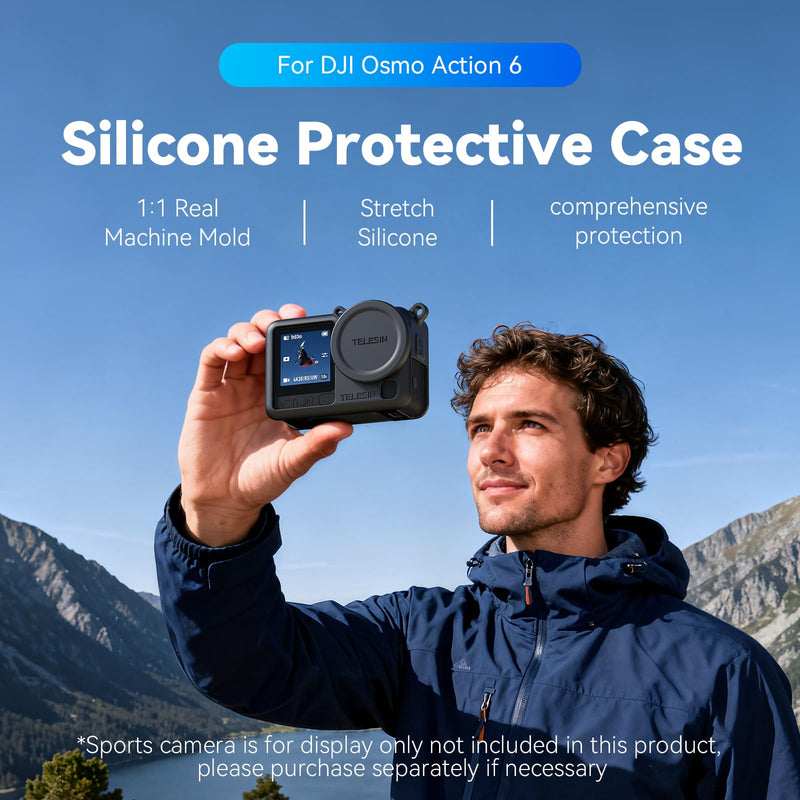 [AUSTRALIA] - Coyktonty Silicone cover Set for DJI Osmo Action 6 Camera With Lanyard/Slicone case/Lens Cap,Simple installation Comprehensive protection (Black) Black 