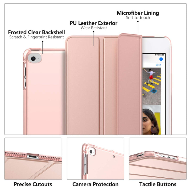 MoKo Case Fit New iPad Mini 5 2019/Mini 4 2015 (5th/4th Generation 7.9 inch), Slim Lightweight Smart Shell Stand Cover with Translucent Frosted Back Protector, with Auto Wake/Sleep,Rose Gold Rose Gold
