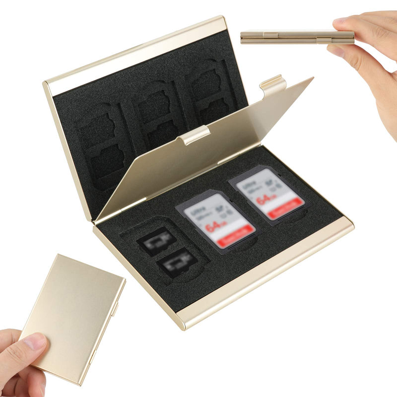 SD Card Holder, SD Card Case,LAVILI CF Memory Card Holder Case Aluminum Alloy Hard Shell, Double-Layer Capacity for 6SD Cards and 12 TF Cards Champaign Gold