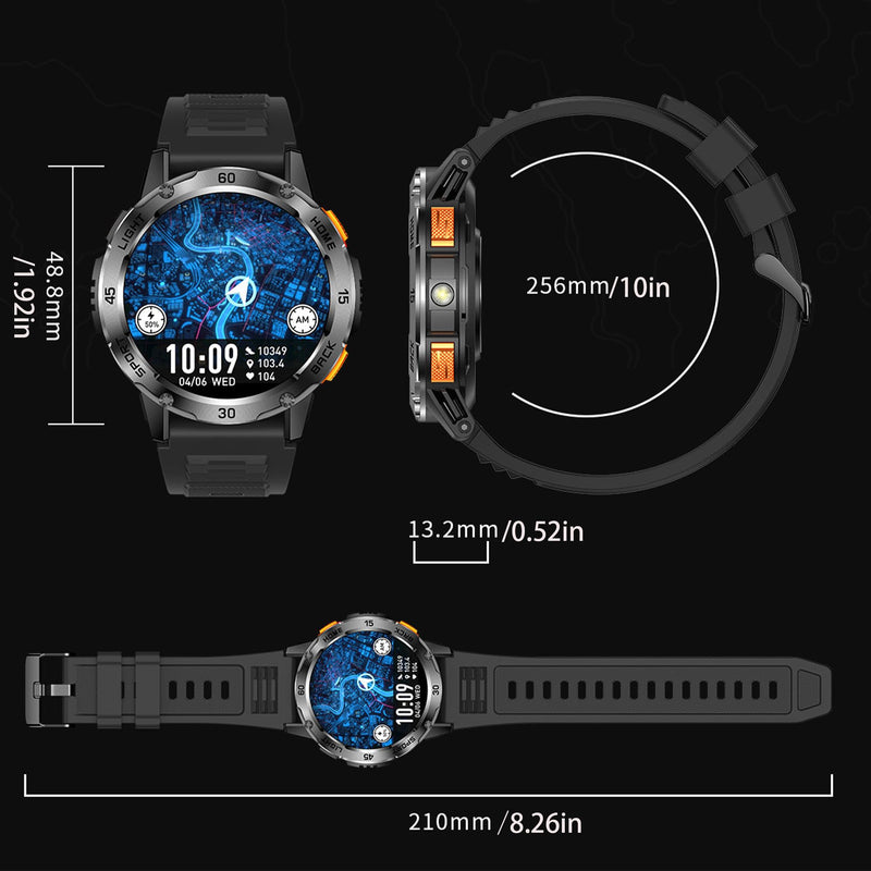 Military Smart Watch (Answer/Make Calls) for Men, 1.53" Smart Watch for Android and iPhone, IP68 Fitness Tracker with Flashlight/Compass/Heart Rate/Sleep/100+ Sport Modes(3 Straps) (Silver) Silver