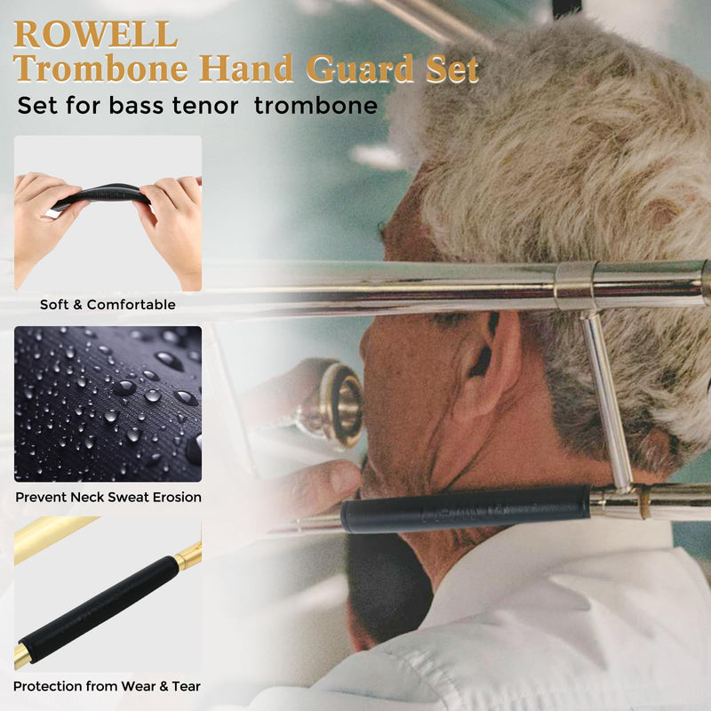 ROWELL Trombone Guard Set Trombone Leather Hand Guard and Neck Guard 6.85 inch Trombone Neck Guard Pad,2 Pcs Trombone Finger Guard for Alto Trombone Thickened Non-slip Trombone Guard Set for Beginner