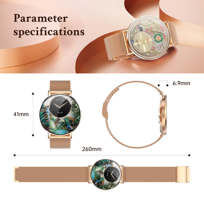 Smart Watches for Women, Rose Gold 41mm Ultra-Slim Dressy Watch | Bluetooth calls, 1.32" AMOLED, lightweight metal band; less bulky on smaller wrists, compatible with iPhone and Android