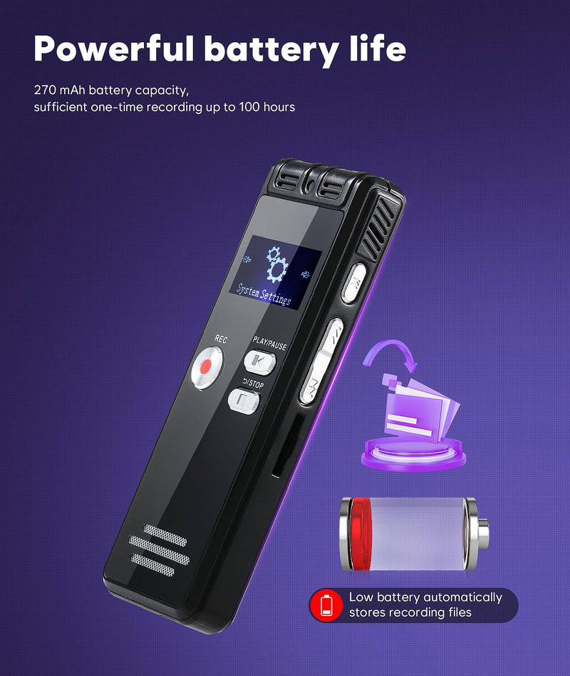 [AUSTRALIA] - 64GB Digital Voice Activated Recorder with Playback - 3072Kpbs HD Dual MIC Tape Voice Activated Recorder with Noise Reduction for Interviews/Meeting/Classes, 4608 Hours Audio Recording Device 601-64GB 