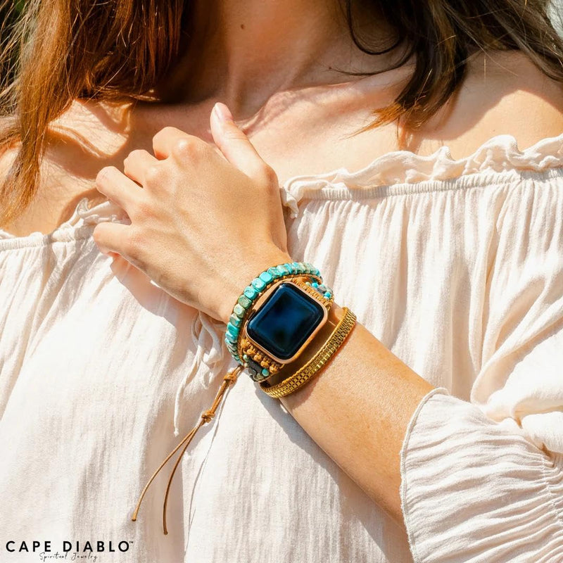 Cape Diablo Smart Watch Band for Women - Handmade Gemstone Strap - Compatible with 38mm-45mm Apple Faces Turquoise Calming Energy