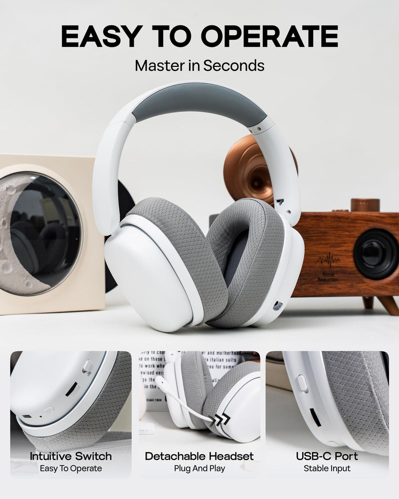 EPOMAKER X Aula G7 Pro Wireless Gaming Headset, Dual Mode BT5.3 & 2.4GHz, 7.1 Surround Sound, 80+ Hour Battery, RGB Light, with Noise Canceling Mic for PS5, PS4, Switch, PC (White) White