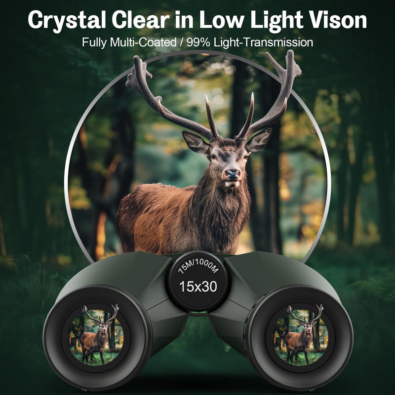15x30 Compact Binoculars for Adults and Kids - Occer Large View High Powered Binoculars for Bird Watching - Lightweight Easy Focus Binoculars with Low Light Vision for Outdoor Hunting Travel 15x30