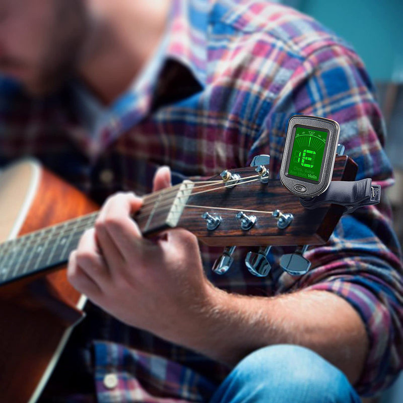 Guitar Tuner Clip on Ukulele Tuner-for Acoustic Electric Bass Ukulele Violin Tuner Black 1 Pack