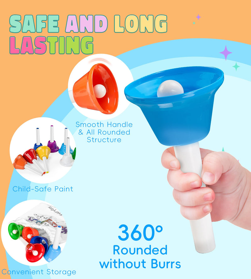 Handbells, Hand Bells Set 8 Note Musical Bells with Colorful Songbook for Toddlers Children Kids Adults School Church Classroom Wedding, by Vangoa