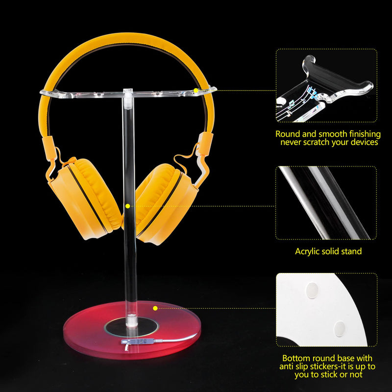 Acrylic Headphone Stand Headset Holder,Transparent Desktop Gaming Headset Stand Hanger Rack for Desk with 2 Earphone Hangers(Red Record/LP) Red Record/LP