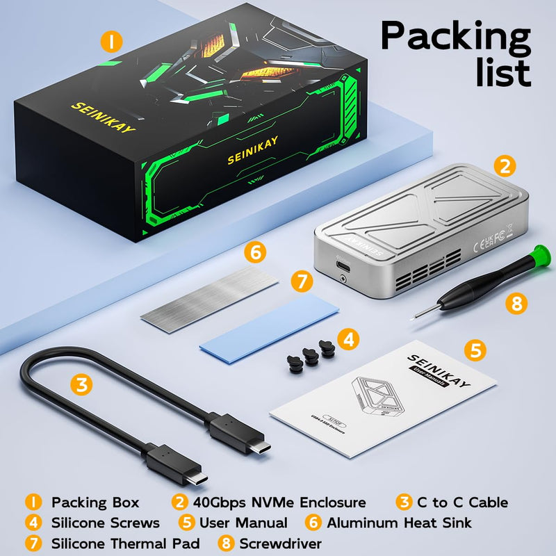 40Gbps M.2 NVME Enclosure with Cooling Fan,USB 4 NVMe Enclosure,Compatible with Thunderbolt 4/3/USB3.2/3.1/3.0/2.0