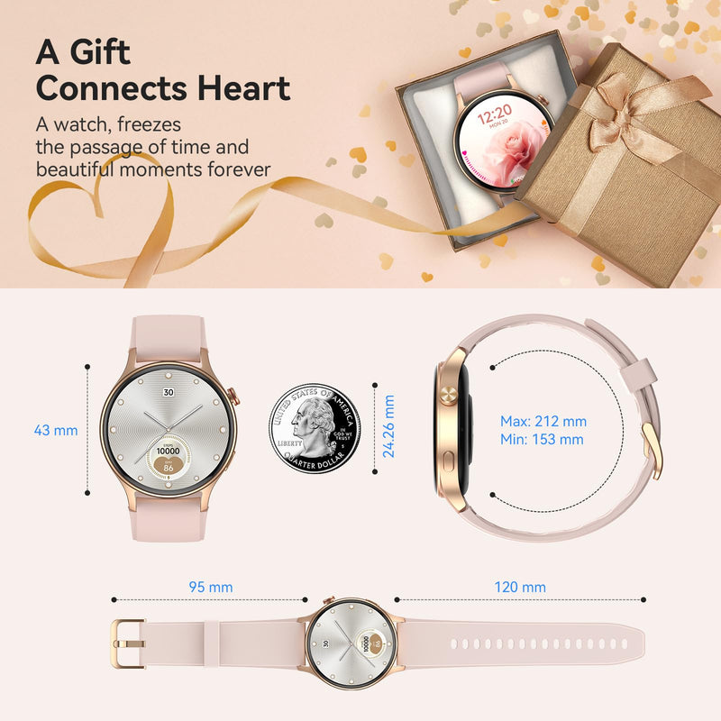 Smart Watch for Women, Answer/Make Call, 1.32'' AMOLED Ultra-Clear Screen | Fitness Tracker with Heart Rate/Sleep/SpO2 Monitor, Smartwatch for iPhone/Samsung/Android, 110+ Sport Modes, 3ATM Waterproof Rose Gold S/M/L