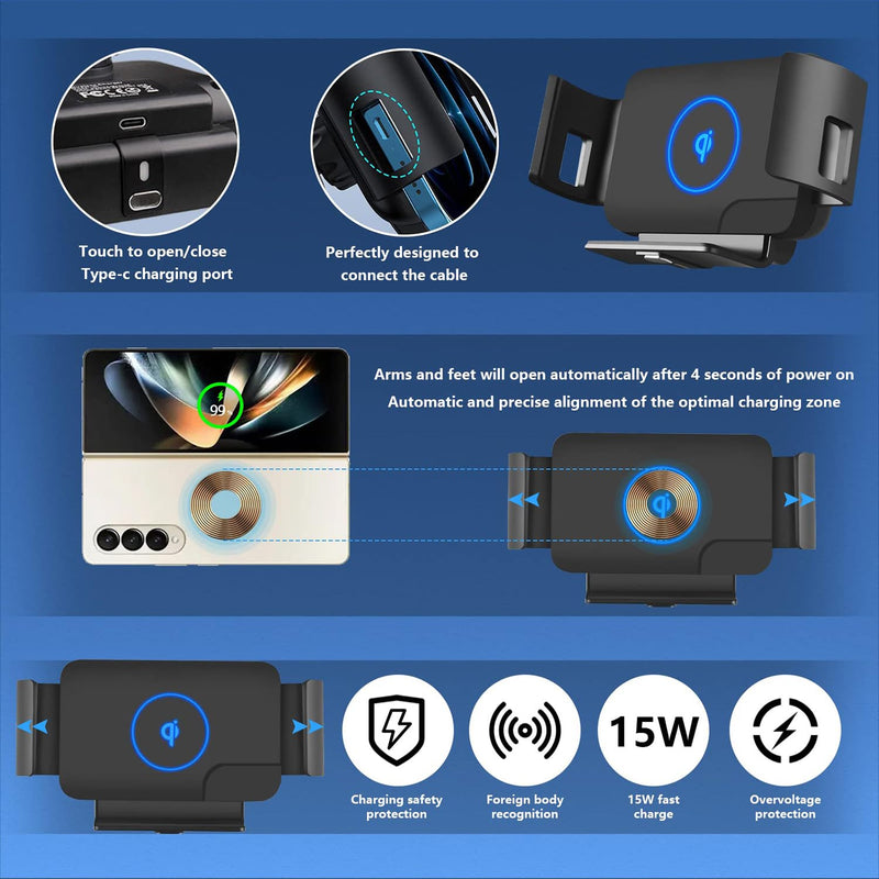 Wireless Car Charger Mount, 15W Fast Charging Holder | Wireless Strong Suction Fast Charging Phone Holder, Shockproof Silicone for iPhone 17/16/15 Pro Max & Galaxy Z Fold8/7/6/5/4