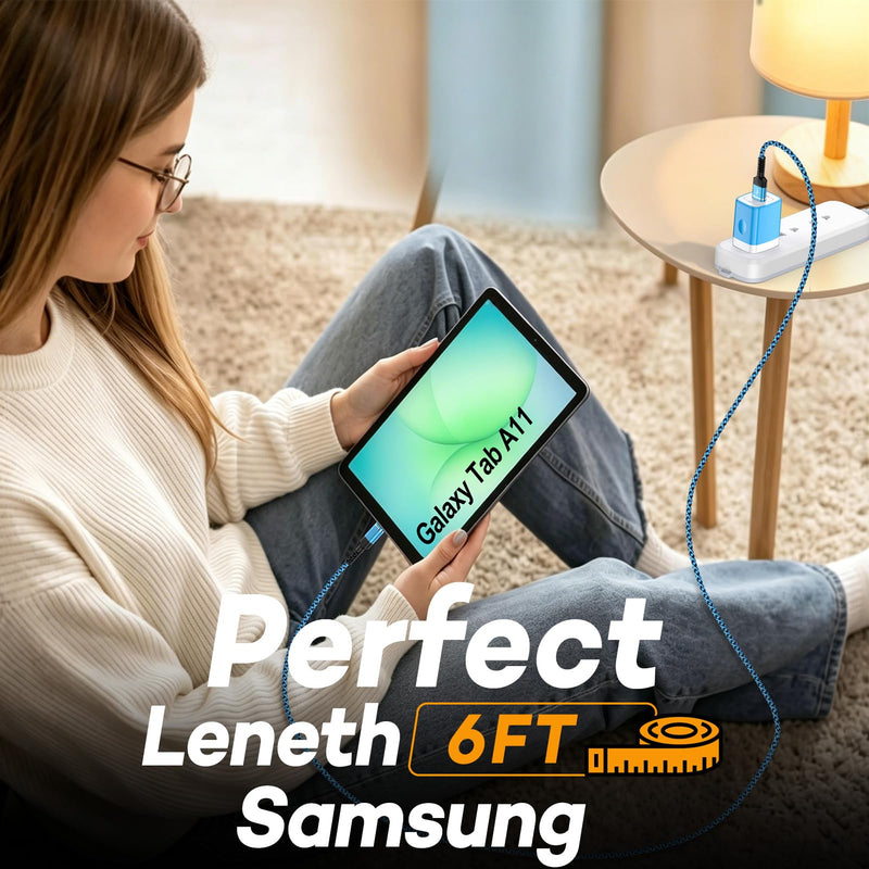 Samsung Charger Tablet Fast Charging Cord for Samsung Galaxy Tablet A11 A11+S11,S10,S9,S8,A9+ A 10.1 A 8.4 Android Tablet 16 Charger Samsung Phone A17 A16 A56 A36 S26 S25 (Include Block+USB C Cable)
