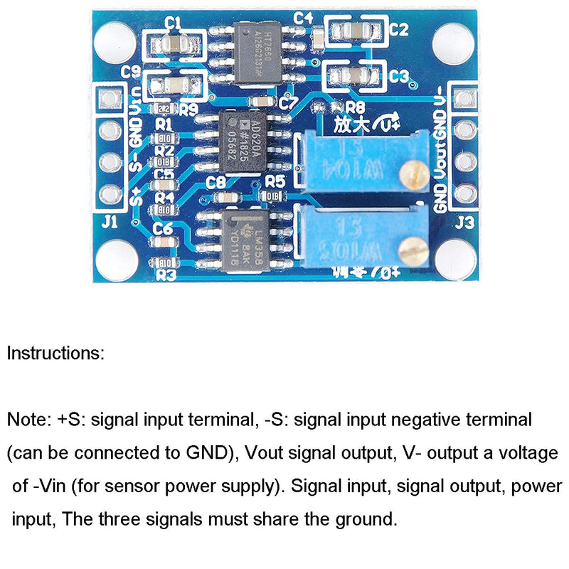 Youmile DC 3-12V Signal Amplifier AD620 1.5-1000 Adjustable Microvolt Millivolt Signal Amplifier Module High Precision with Header