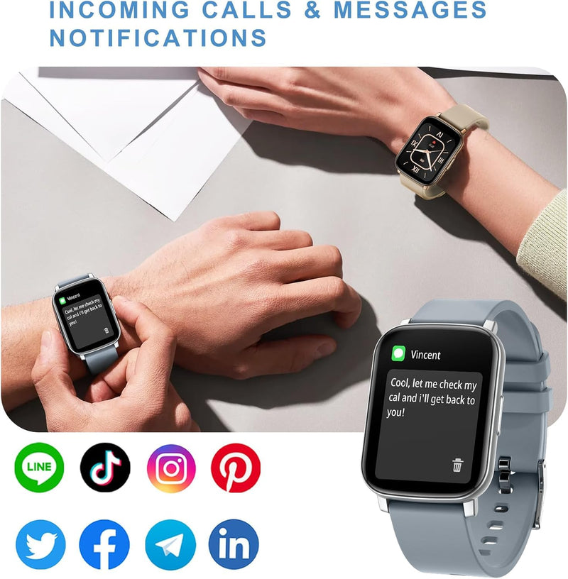 Fitness Tracker, Smart Watches for Men Women with Blood Pressure, 1.65" for Android iPhone Samsung Compatible Fitness Watch with Sports Modes Heart Rate/Blood Oxygen IP68 Smartwatch Blue