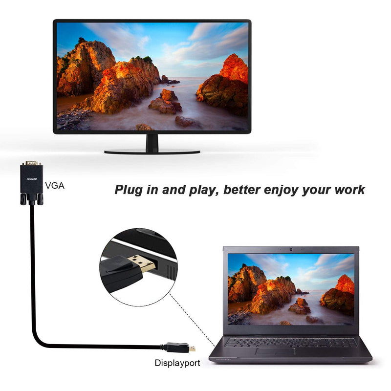 DisplayPort to VGA Adapter, Benfei DP DisplayPort to VGA 6 Feet Cable Male to Male Gold-Plated Cord Compatible for Lenovo, Dell, HP, ASUS and Other Brand 1 PACK