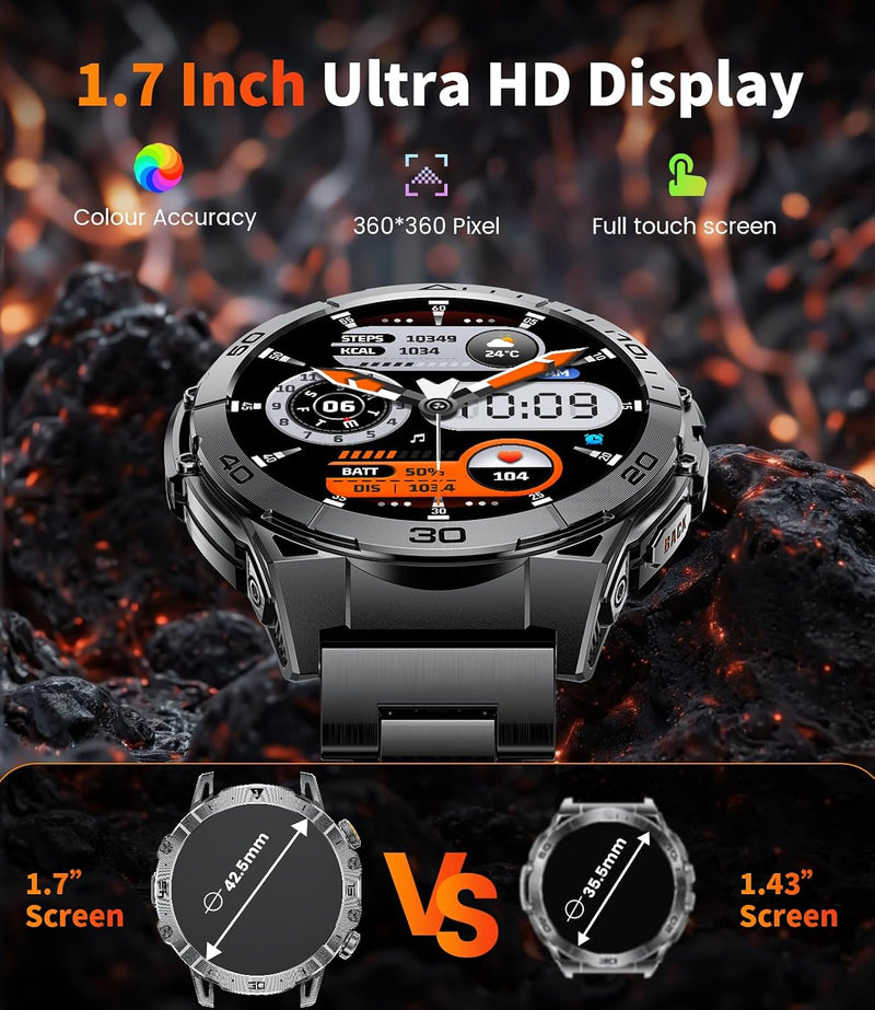 Military Smart Watch for Men with Bluetooth Call, 1.43" AMOLED Screen Smartwatch with Heart Rate/Sleep Monitor, IP68 Waterproof Fitness Tracker with 100+ Sport Modes for iOS Android