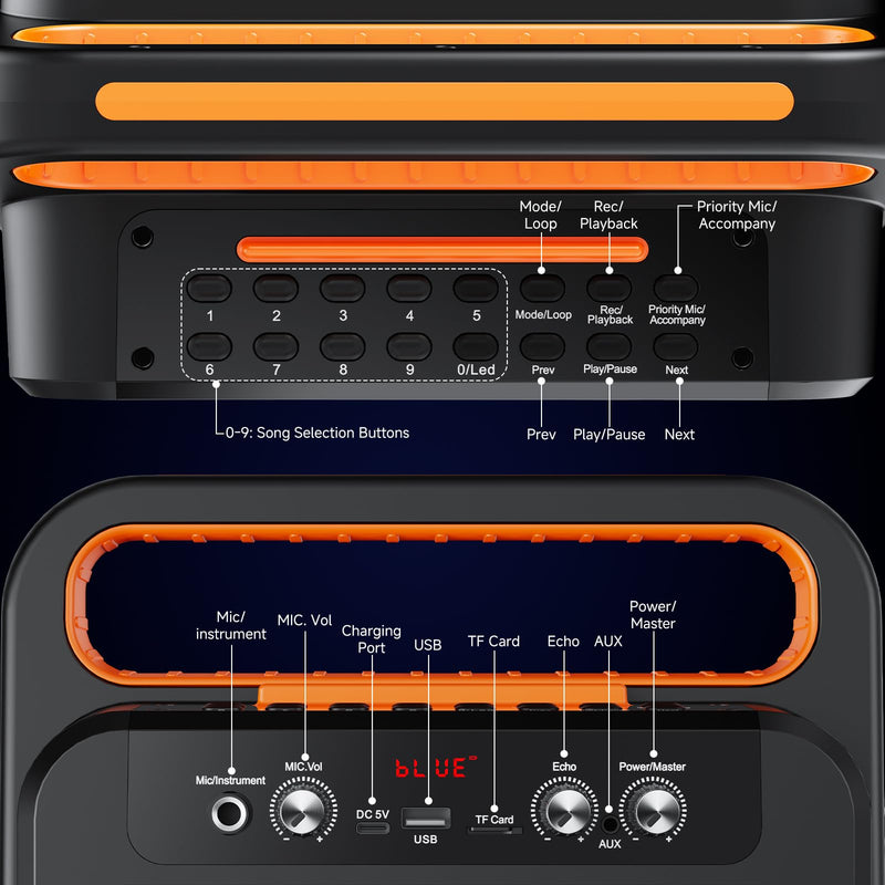 [AUSTRALIA] - JYX Karaoke Machine with 2 Wireless Microphones, Portable Bluetooth Karaoke Speaker for Adults, PA System Speaker with LED Lights Support REC/USB/AUX/TF for Outdoors Home Party (MS79) MS79 