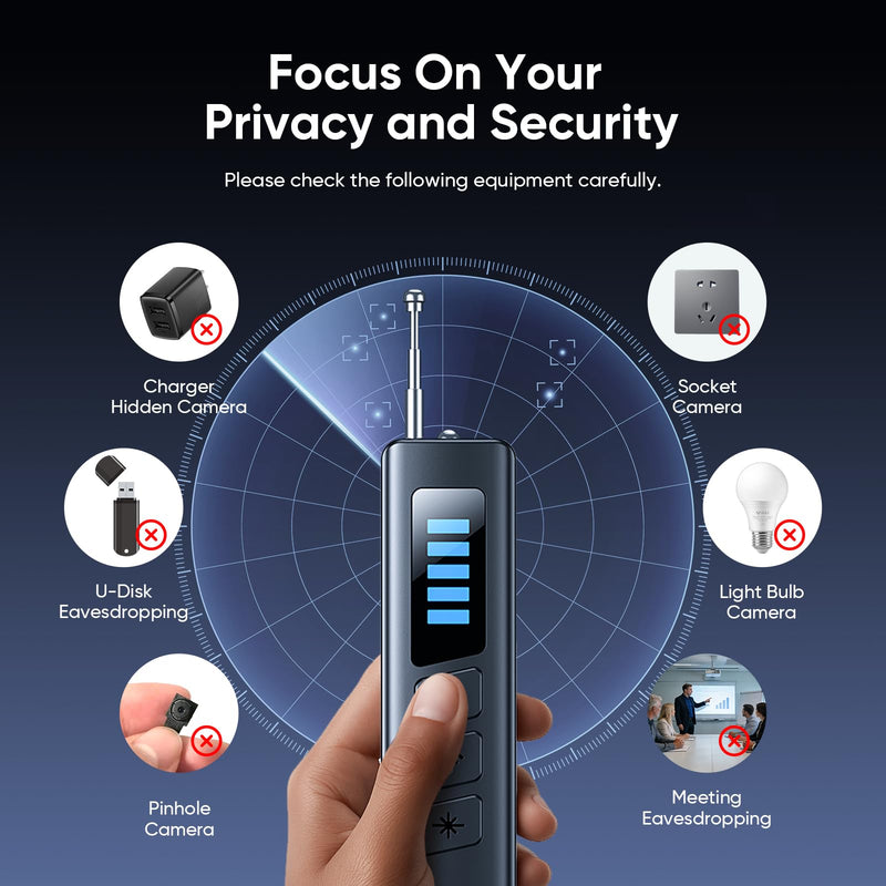Hidden Camera Detectors, Spy Camera Detector with RF Signal & Infrared Detection for Wireless Cameras, GPS Trackers, Privacy Protection, Portable Travel Safety Tool